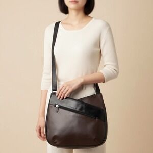 Vintage‎ ILLI New York Genuine Leather Crossbody Bag Brown Black Commuter Purse